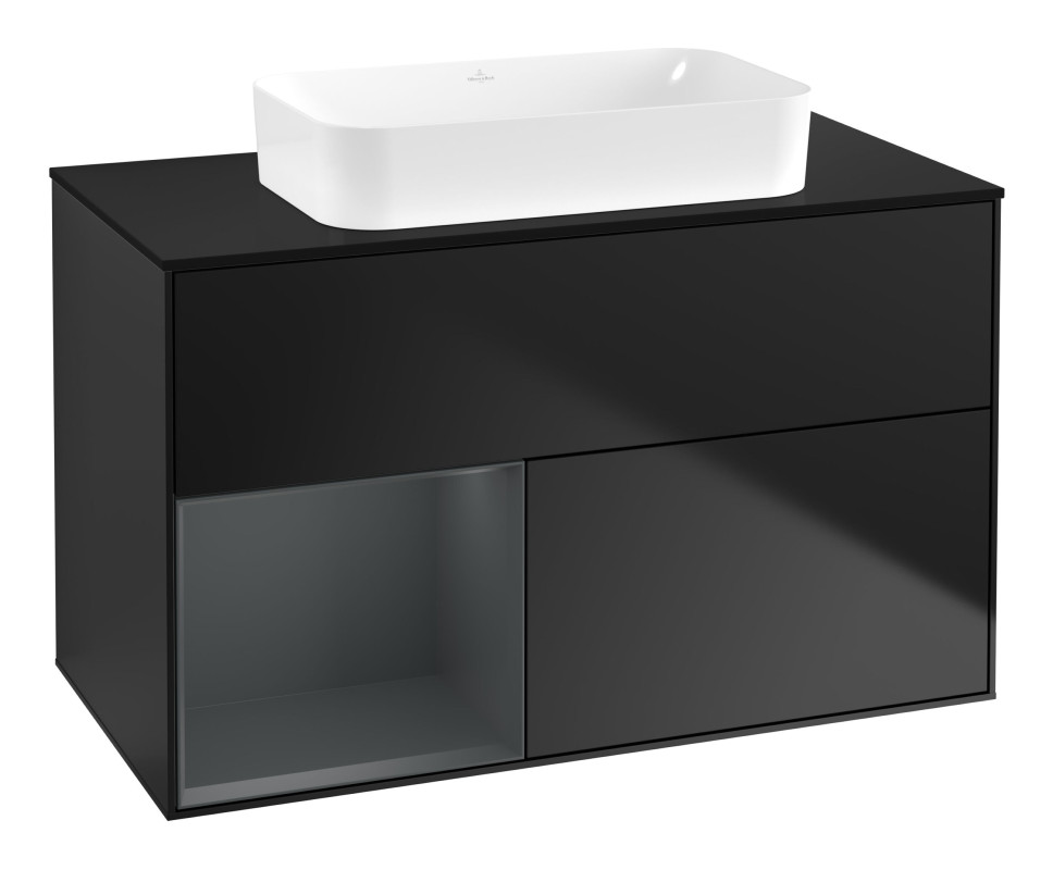 Тумба під раковину Villeroy & Boch Finion 100х50,1 см із підсвічуванням МДФ чорний матовий лак/скло чорне матове G652HGPD