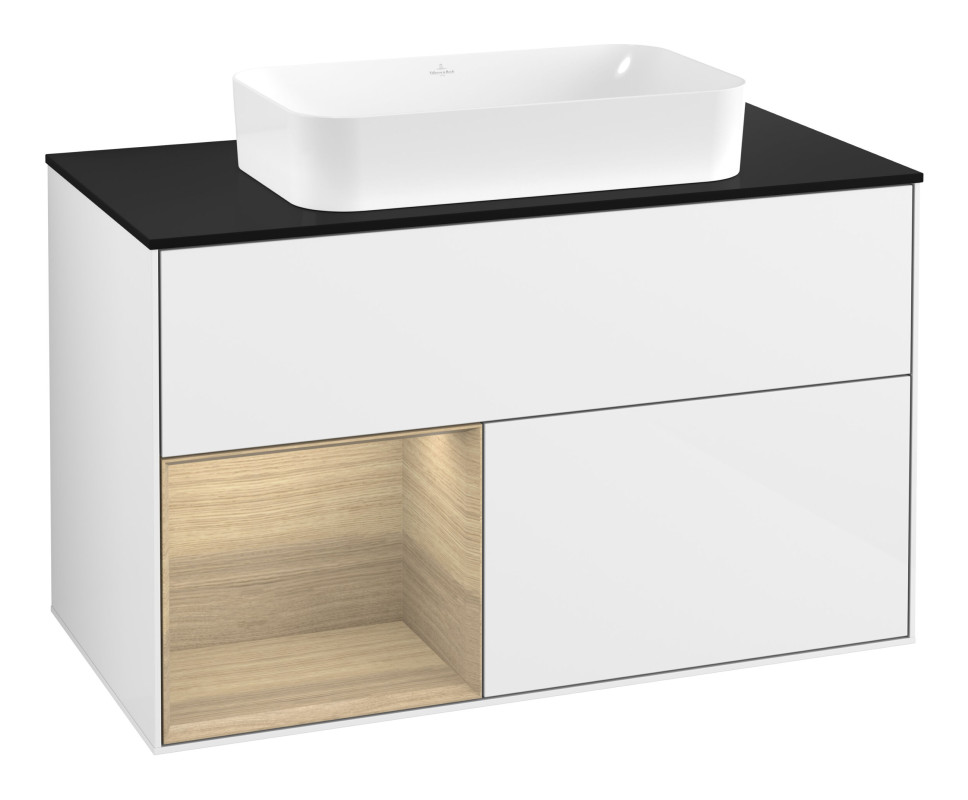 Тумба під раковину Villeroy & Boch Finion 100х50,1 см з підсвіткою МДФ білий глянцевий лак/скло чорне матове G652PCGF