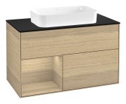 Тумба під раковину Villeroy & Boch Finion 100х50,1 см із підсвічуванням МДФ шпон дуба/скло чорне матове G652PCPC