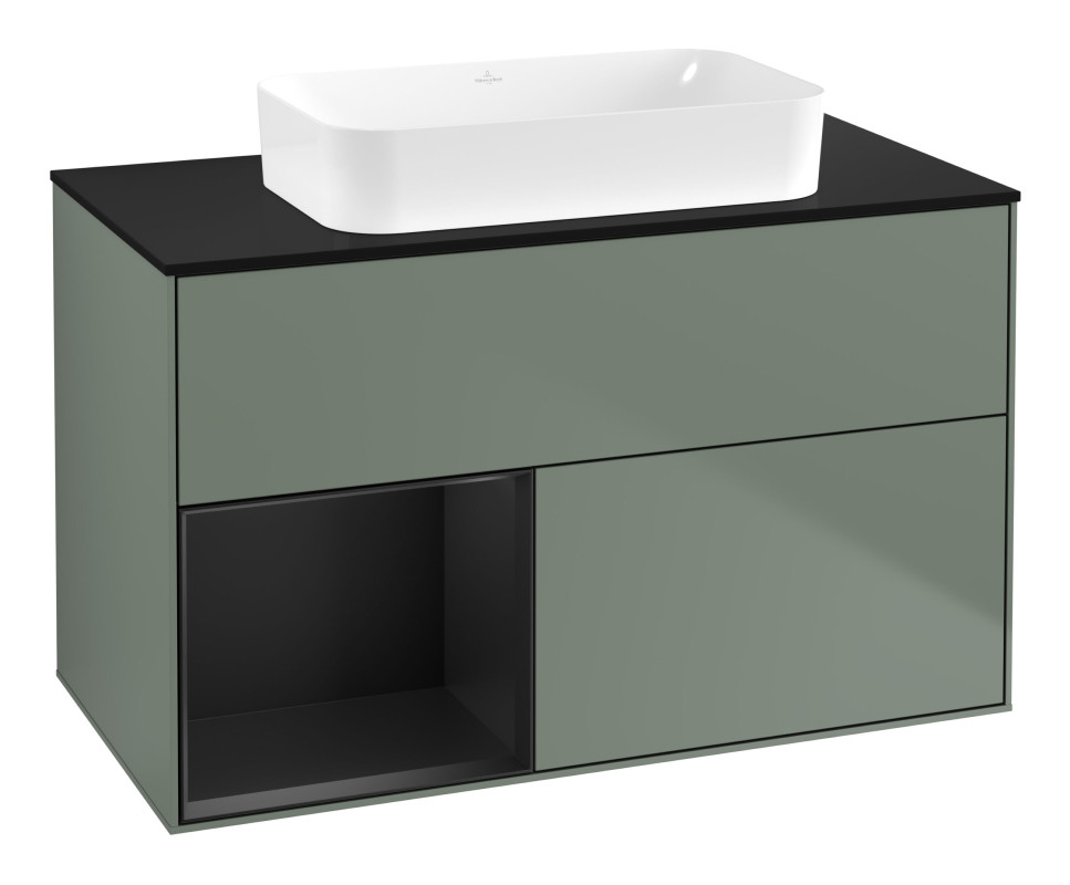 Тумба под раковину Villeroy & Boch Finion 100х50,1 см с подсветкой МДФ оливковый матовый лак/стекло черное матовое G652PDGM