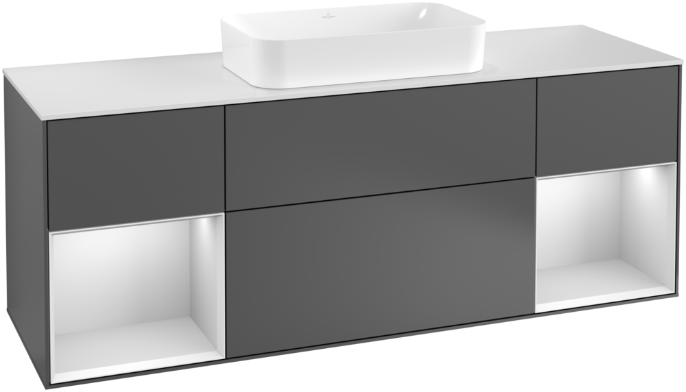 Тумба под раковину Villeroy & Boch Finion 160х50,1 см с подсветкой МДФ антрацит матовый лак/стекло белое матовое G331MTGK