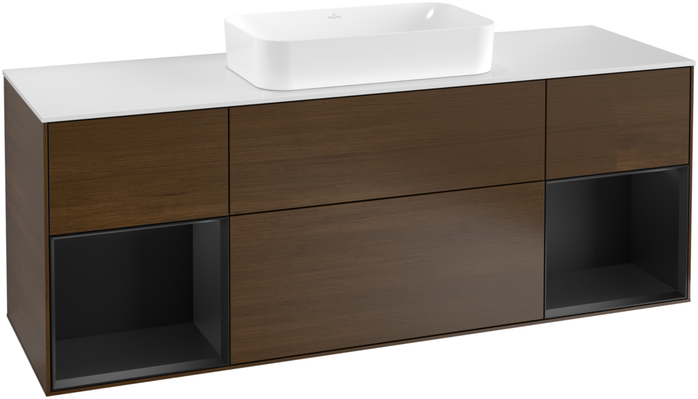 Тумба под раковину Villeroy & Boch Finion 160х50,1 см с подсветкой МДФ шпон грецкого ореха/стекло белое матовое G331PDGN