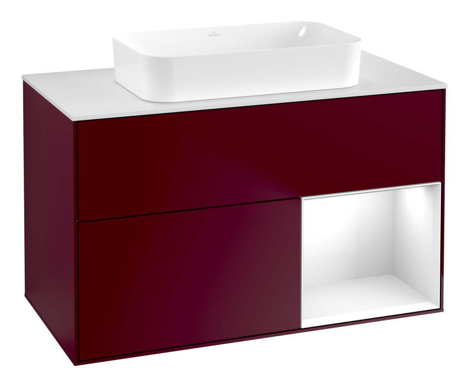 Тумба под раковину Villeroy & Boch Finion 100х50,1 см с подсветкой МДФ пион матовый лак/стекло белое матовое F661GFHB