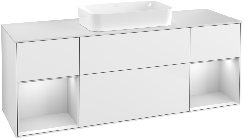 Тумба под раковину Villeroy & Boch Finion 160х50,1 см с подсветкой МДФ глянцевый белый лак/стекло белое матовое G331MTGF