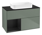 Тумба під раковину Villeroy & Boch Finion 100х50,1 см із підсвічуванням МДФ оливковий матовий лак/скло чорне матове G652PDGM