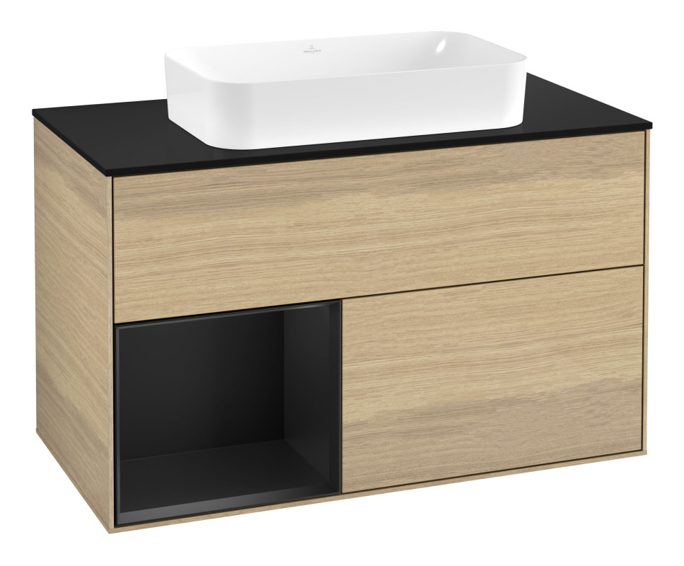 Тумба під раковину Villeroy & Boch Finion 100х50,1 см із підсвічуванням МДФ шпон дуба/скло чорне матове G652PDPC