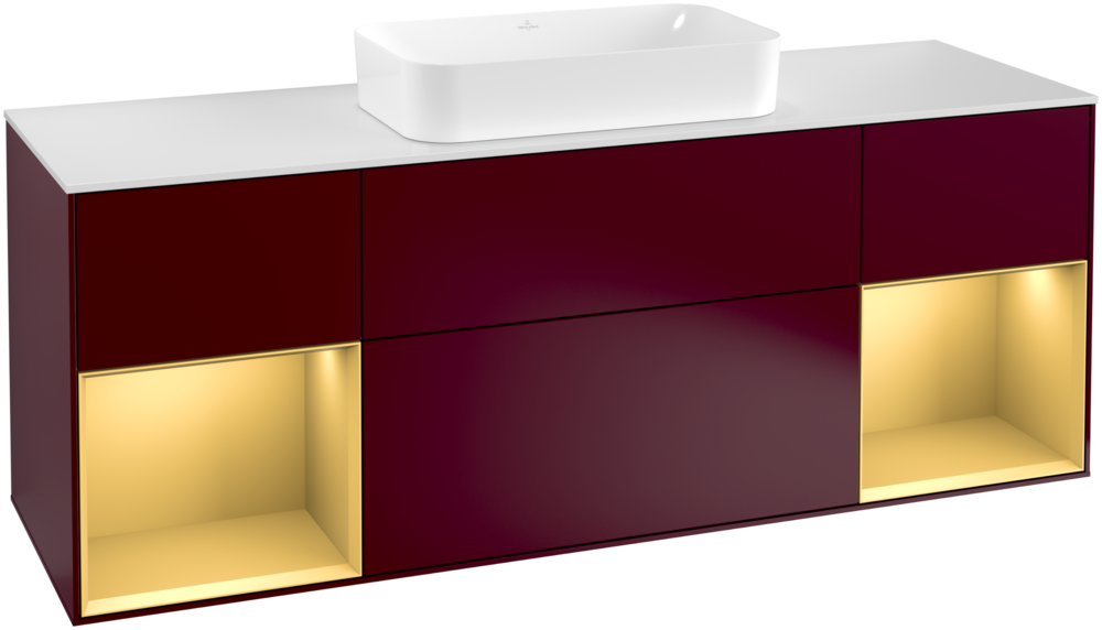 Тумба під раковину Villeroy & Boch Finion 160х50,1 см з підсвічуванням МДФ півонія матовий лак/скло біле матове G331HFHB