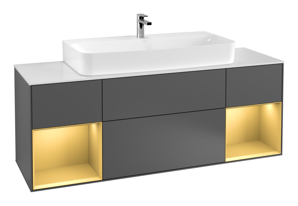 Тумба под раковину Villeroy & Boch Finion 160х50,1 см с подсветкой МДФ антрацит матовый лак/стекло белое матовое G211HFGK