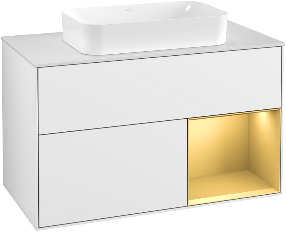 Тумба под раковину Villeroy & Boch Finion 100х50,1 см с подсветкой МДФ глянцевый белый лак/стекло белое матовое G251HFGF