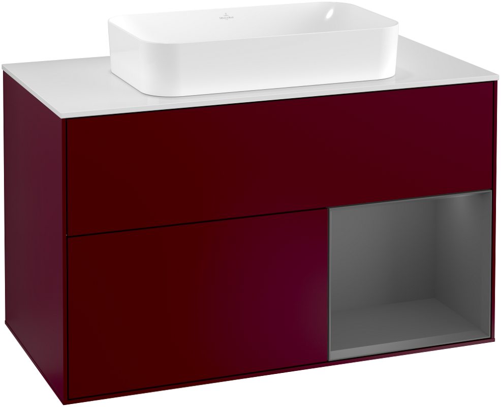 Тумба под раковину Villeroy & Boch Finion 100х50,1 см с подсветкой МДФ пион матовый лак/стекло белое матовое G251GKHB
