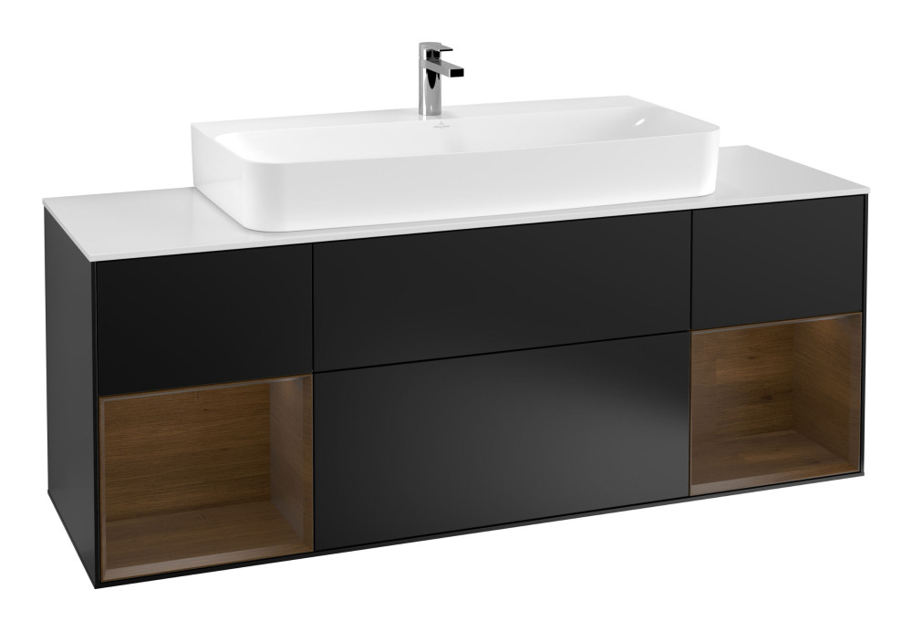 Тумба под раковину Villeroy & Boch Finion 160х50,1 см с подсветкой МДФ черный матовый лак/стекло белое матовое G211GNPD