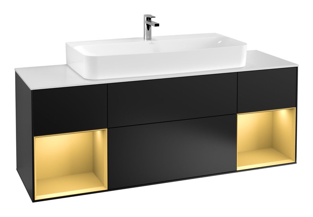 Тумба під раковину Villeroy & Boch Finion 160х50,1 см із підсвічуванням МДФ чорний матовий лак/скло біле матове G211HFPD