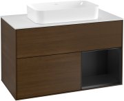 Тумба под раковину Villeroy & Boch Finion 100х50,1 см с подсветкой МДФ шпон грецкого ореха/стекло белое матовое G251PDGN