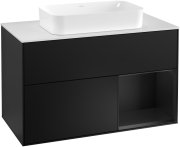 Тумба под раковину Villeroy & Boch Finion 100х50,1 см с подсветкой МДФ черный матовый лак/стекло белое матовое G251PDPD