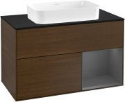 Тумба под раковину Villeroy & Boch Finion 100х50,1 см с подсветкой МДФ шпон грецкого ореха/стекло черное матовое G252GKGN