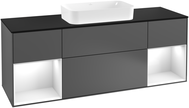 Тумба под раковину Villeroy & Boch Finion 160х50,1 см с подсветкой МДФ антрацит матовый лак/стекло черное матовое G332GFGK