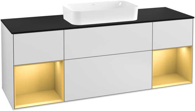 Тумба под раковину Villeroy & Boch Finion 160х50,1 см с подсветкой МДФ белый матовый лак/стекло черное матовое G332HFMT