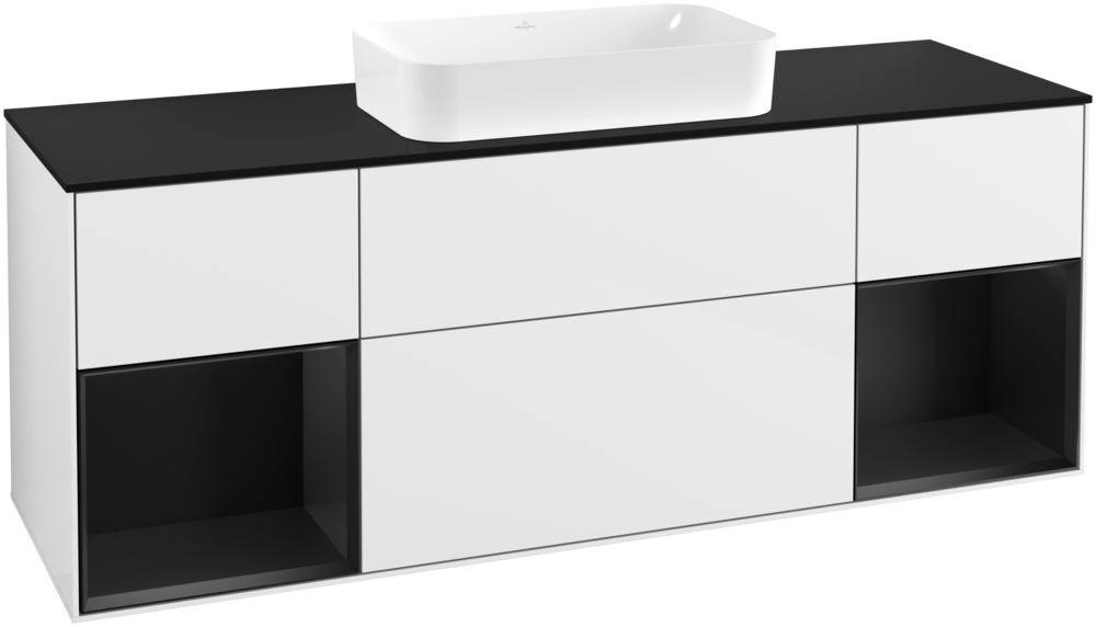 Тумба под раковину Villeroy & Boch Finion 160х50,1 см с подсветкой МДФ глянцевый белый лак/стекло черное матовое G332PDGF