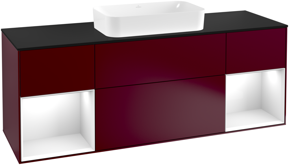 Тумба под раковину Villeroy & Boch Finion 160х50,1 см с подсветкой МДФ пион матовый лак/стекло черное матовое G332GFHB