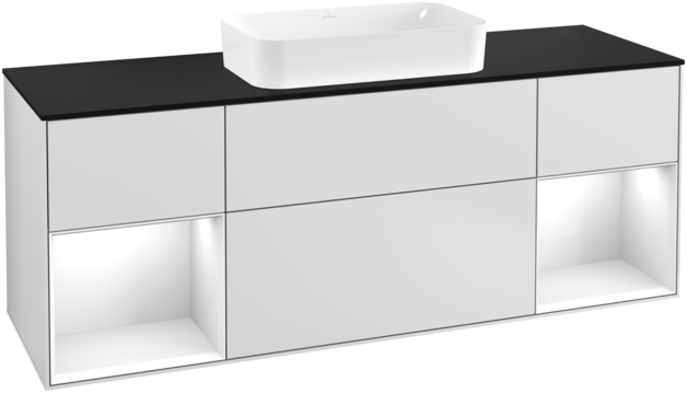 Тумба под раковину Villeroy & Boch Finion 160х50,1 см с подсветкой МДФ белый матовый лак/стекло черное матовое G332GFMT