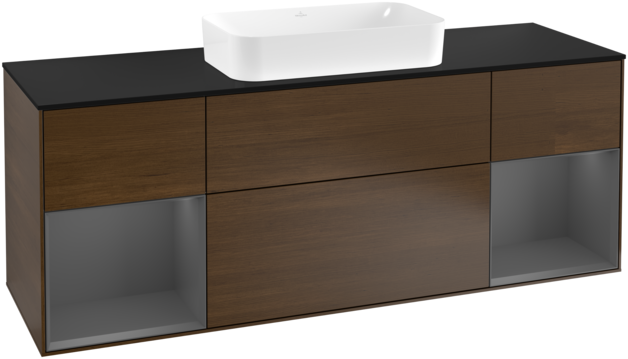 Тумба под раковину Villeroy & Boch Finion 160х50,1 см с подсветкой МДФ шпон грецкого ореха/стекло черное матовое G332GKGN