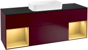 Тумба под раковину Villeroy & Boch Finion 160х50,1 см с подсветкой МДФ пион матовый лак/стекло черное матовое G332HFHB