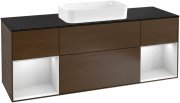 Тумба под раковину Villeroy & Boch Finion 160х50,1 см с подсветкой МДФ шпон грецкого ореха/стекло черное матовое G332MTGN