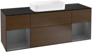 Тумба под раковину Villeroy & Boch Finion 160х50,1 см с подсветкой МДФ шпон грецкого ореха/стекло черное матовое G332GKGN