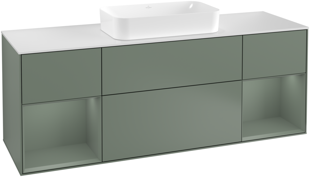 Тумба под раковину Villeroy & Boch Finion 160х50,1 см с подсветкой МДФ оливковый матовый лак/стекло белое матовое G331GMGM