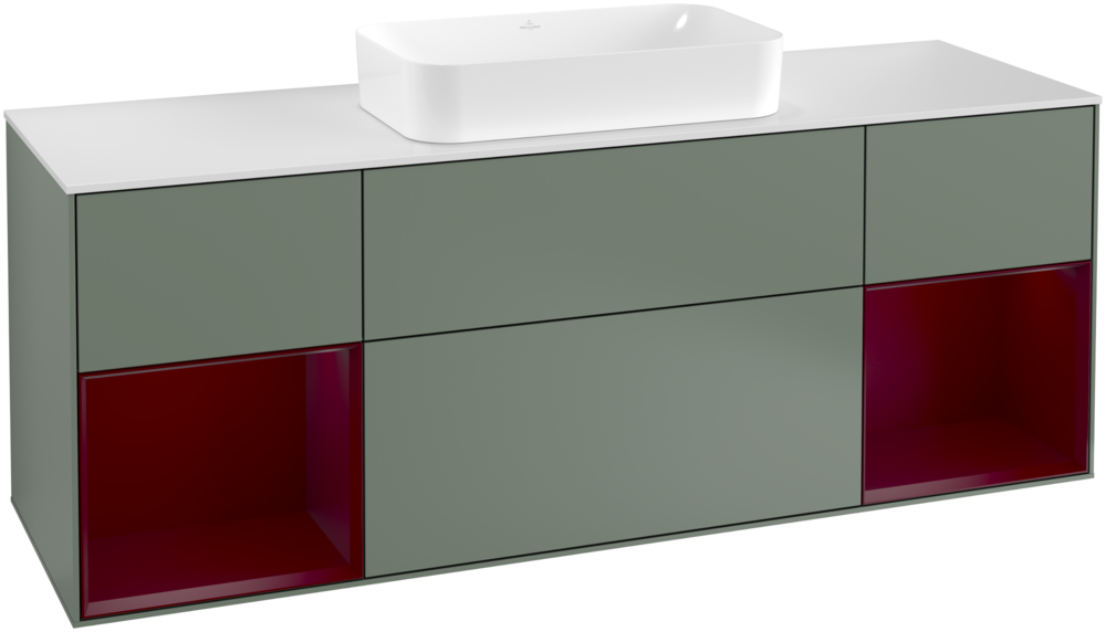 Тумба под раковину Villeroy & Boch Finion 160х50,1 см с подсветкой МДФ оливковый матовый лак/стекло белое матовое G331HBGM