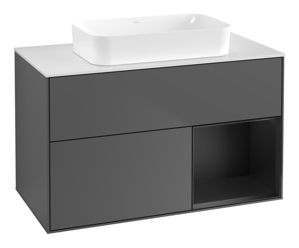Тумба под раковину Villeroy & Boch Finion 100х50,1 см с подсветкой МДФ антрацит матовый лак/стекло белое матовое F661PDGK