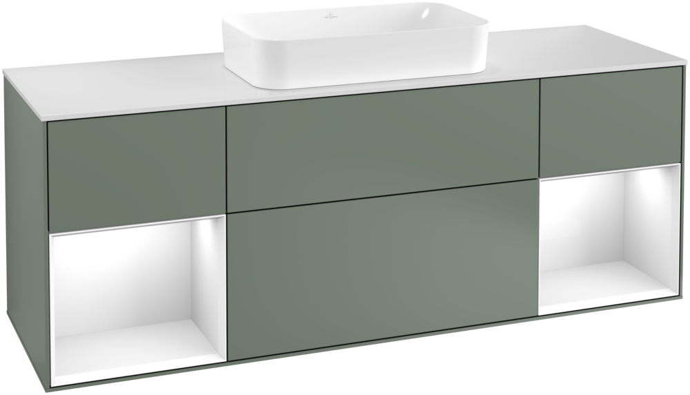 Тумба под раковину Villeroy & Boch Finion 160х50,1 см с подсветкой МДФ оливковый матовый лак/стекло белое матовое G331GFGM