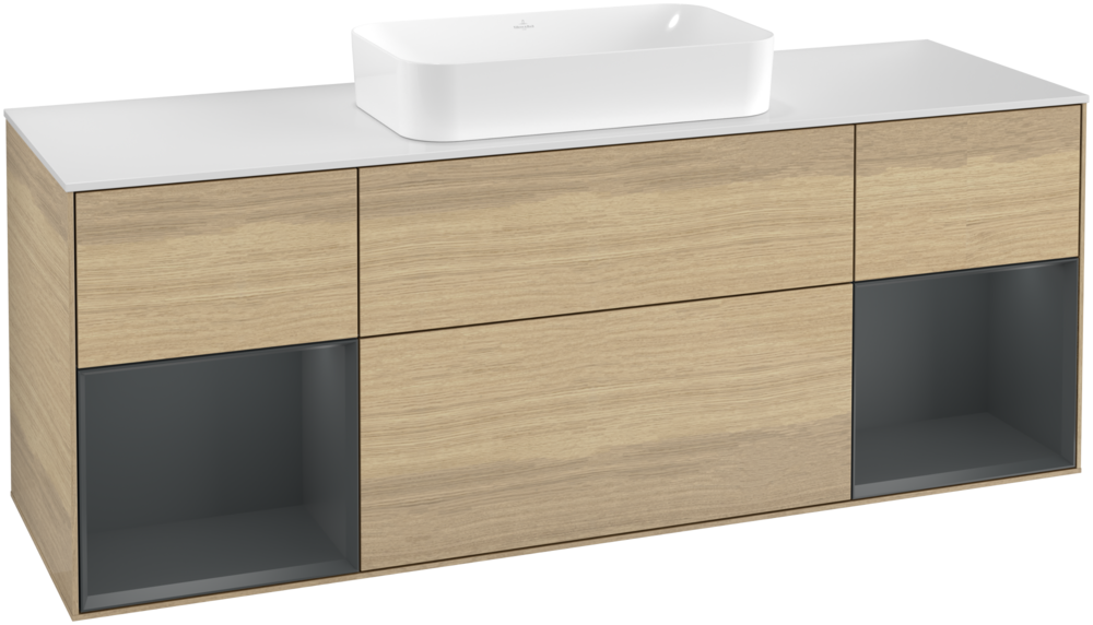 Тумба под раковину Villeroy & Boch Finion 160х50,1 см с подсветкой МДФ шпон дуба/стекло белое матовое G331HGPC