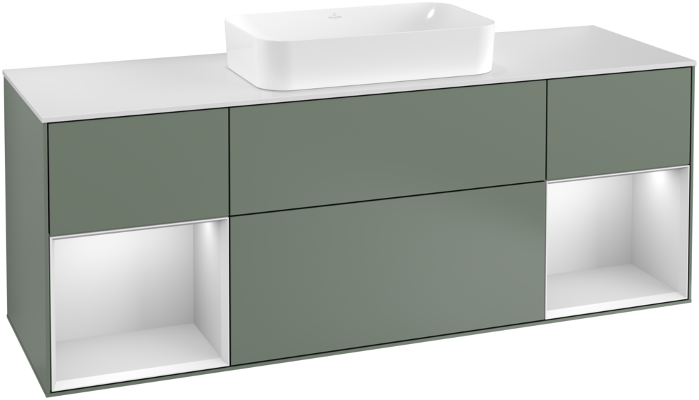 Тумба под раковину Villeroy & Boch Finion 160х50,1 см с подсветкой МДФ оливковый матовый лак/стекло белое матовое G331MTGM