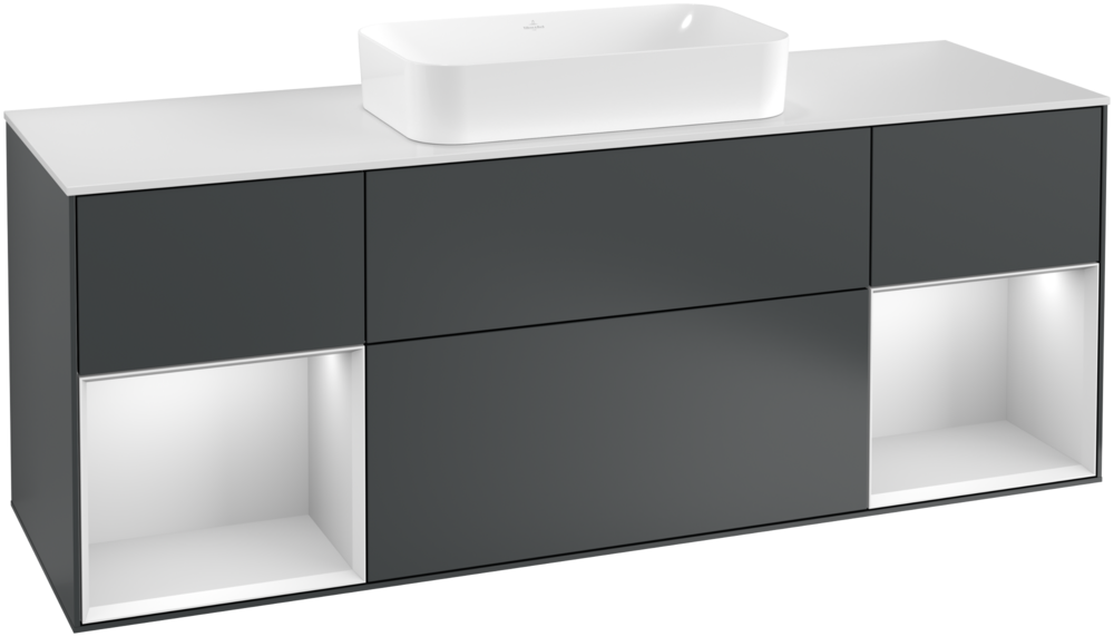 Тумба под раковину Villeroy & Boch Finion 160х50,1 см с подсветкой МДФ темно-синий матовый лак/стекло белое матовое G331MTHG