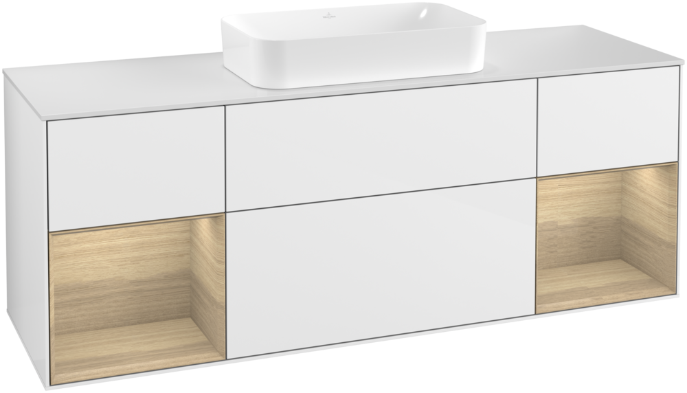 Тумба под раковину Villeroy & Boch Finion 160х50,1 см с подсветкой МДФ глянцевый белый лак/стекло белое матовое G331PCGF