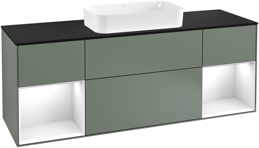 Тумба под раковину Villeroy & Boch Finion 160х50,1 см с подсветкой МДФ оливковый матовый лак/стекло черное матовое G332GFGM