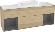 Тумба под раковину Villeroy & Boch Finion 160х50,1 см с подсветкой МДФ шпон дуба/стекло белое матовое G331GKPC