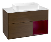 Тумба под раковину Villeroy & Boch Finion 100х50,1 см с подсветкой МДФ шпон грецкого ореха/стекло белое матовое F661HBGN