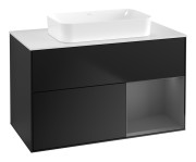 Тумба під раковину Villeroy & Boch Finion 100х50,1 см із підсвічуванням МДФ чорний матовий лак/скло біле матове F661GKPD