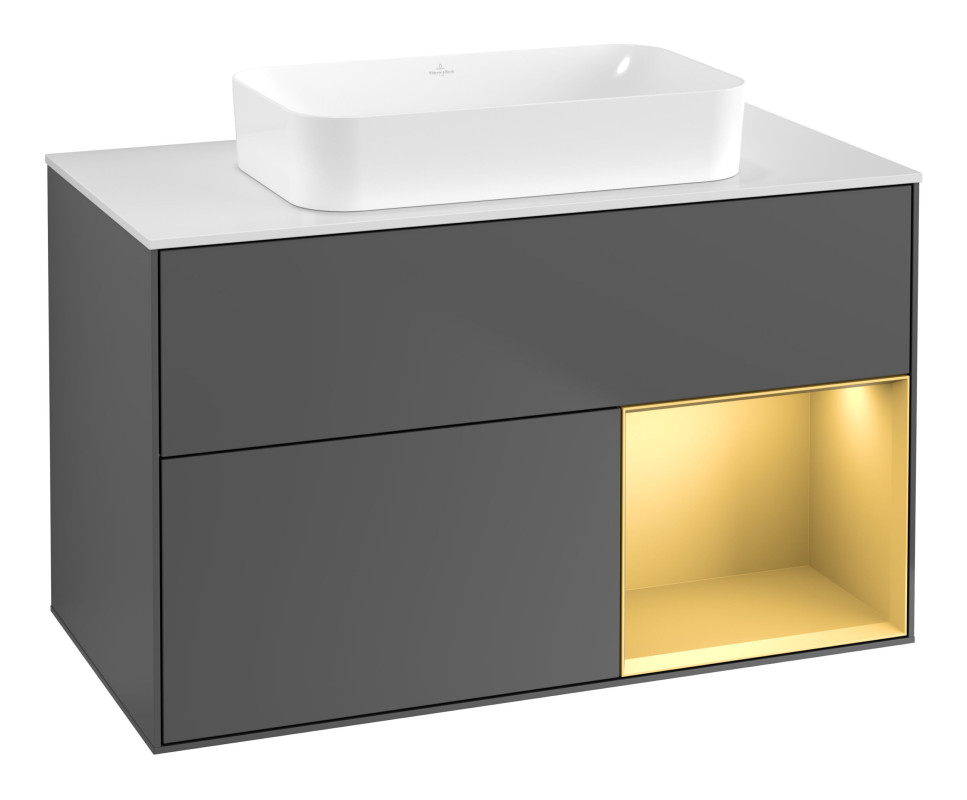 Тумба під раковину Villeroy & Boch Finion 100х50,1 см з підсвічуванням МДФ антрацит матовий лак/скло біле матове F661HFGK