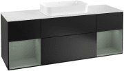 Тумба под раковину Villeroy & Boch Finion 160х50,1 см с подсветкой МДФ черный матовый лак/стекло белое матовое G331GMPD