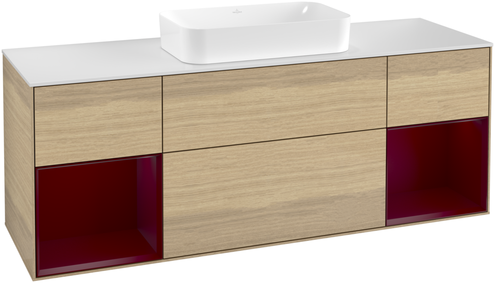 Тумба під раковину Villeroy & Boch Finion 160х50,1 см із підсвічуванням МДФ шпон дуба/скло біле матове G331HBPC