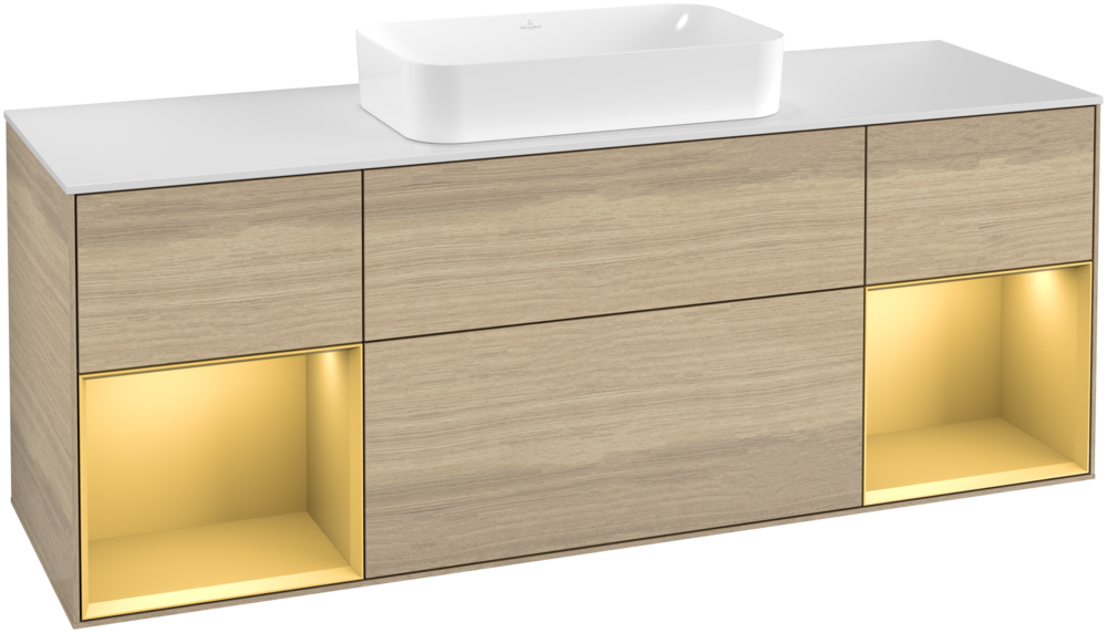 Тумба под раковину Villeroy & Boch Finion 160х50,1 см с подсветкой МДФ шпон дуба/стекло белое матовое G331HFPC