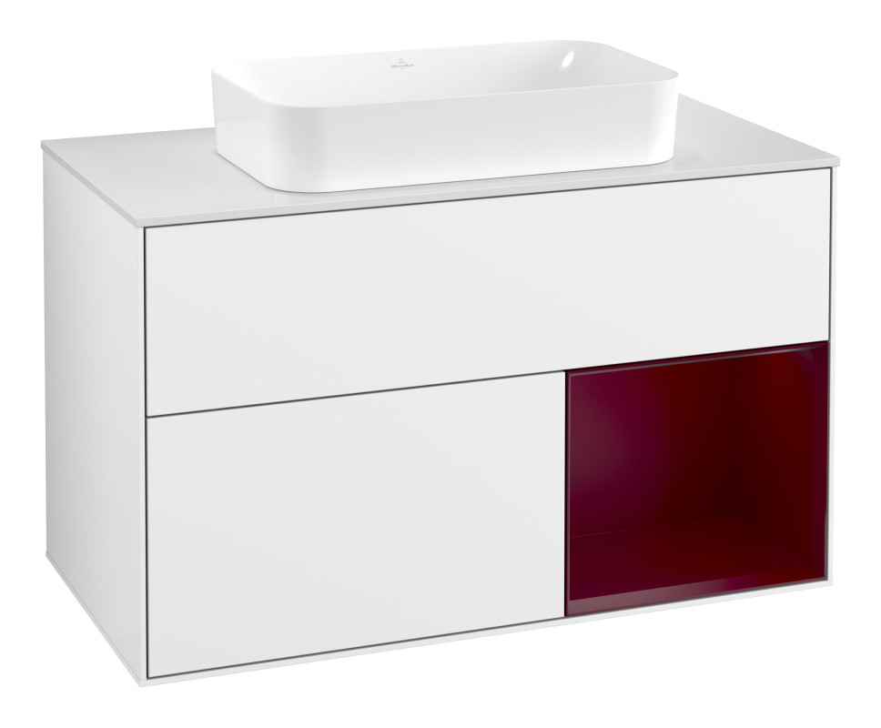 Тумба під раковину Villeroy & Boch Finion 100х50,1 см з підсвіткою МДФ білий глянцевий лак/скло біле матове F661HBGF