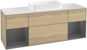 Тумба під раковину Villeroy & Boch Finion 160х50,1 см із підсвічуванням МДФ шпон дуба/скло біле матове G331GKPC