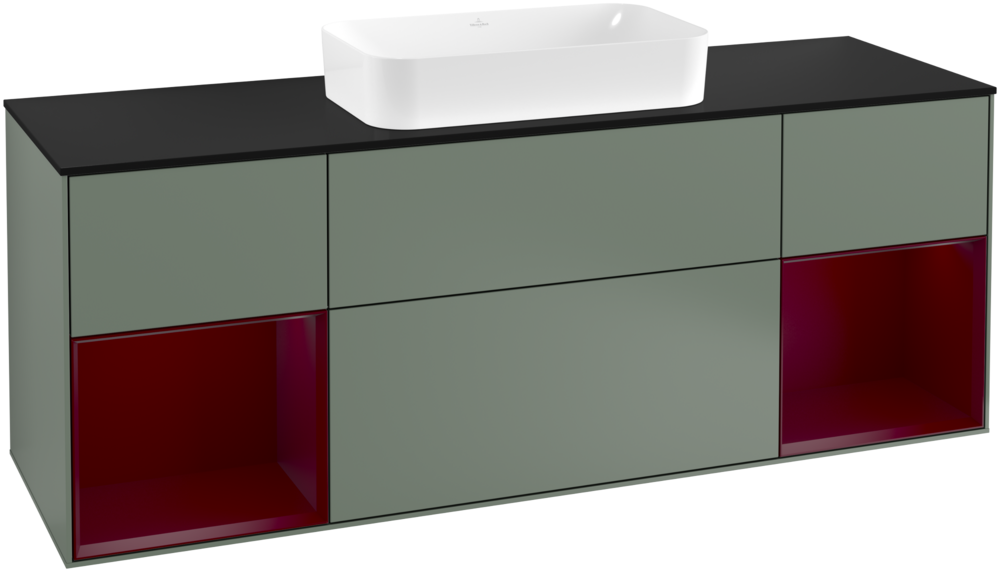 Тумба под раковину Villeroy & Boch Finion 160х50,1 см с подсветкой МДФ оливковый матовый лак/стекло черное матовое G332HBGM