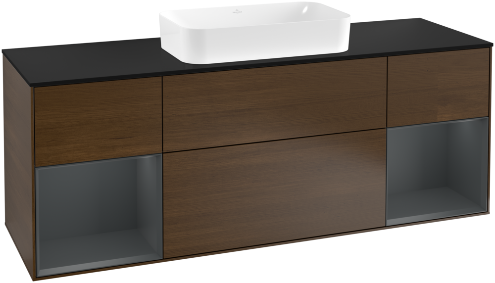 Тумба под раковину Villeroy & Boch Finion 160х50,1 см с подсветкой МДФ шпон грецкого ореха/стекло черное матовое G332HGGN