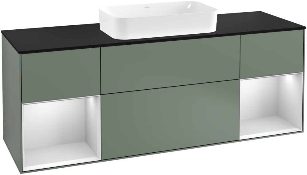 Тумба под раковину Villeroy & Boch Finion 160х50,1 см с подсветкой МДФ оливковый матовый лак/стекло черное матовое G332MTGM