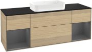Тумба под раковину Villeroy & Boch Finion 160х50,1 см с подсветкой МДФ шпон дуба/стекло черное матовое G332GKPC